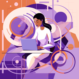 Illustration stylisée d'une personne travaillant de manière concentrée sur un ordinateur
